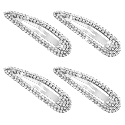 Mabor Silver Rhinestone Hair Clips - 4 Pack Elegant Barrettes