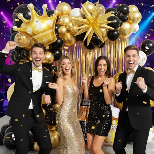 21st Birthday Decorations Kit - 150pcs Balloons, Foil Balloons & Fringe Curtains