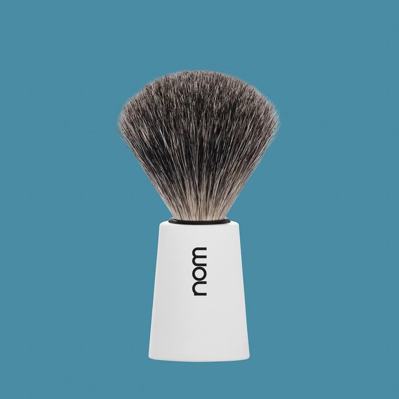 NOM Carl Shaving Brush | Pure Badger Shave Brush for Shaving soaps and creams | Exfoliating Shaving Brush | White handle