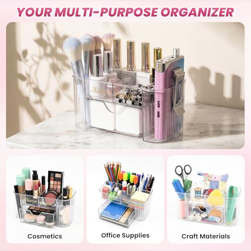 BQAN Clear Acrylic Nail Organizer with Drawer – 6-Compartment Beauty/Tool Storage