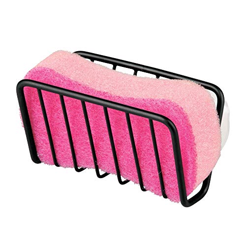mDesign Matte Black Metal Sponge Holder with Suction Cups