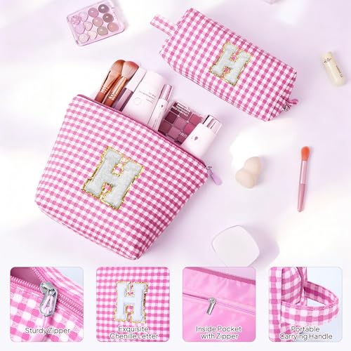 Personalized Pink Initial Makeup Bag Set for Women & Girls - YOOLIFE