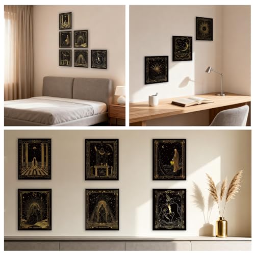 Tarot Wall Art Prints Set of 9 - Black and Gold Home Decor
