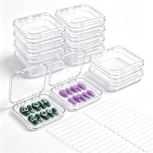 12-Piece Clear Acrylic Press-On Nail Storage Box Set with Adhesive Tape