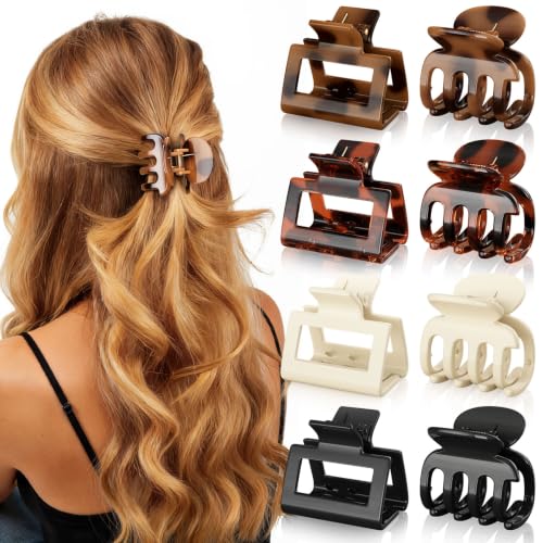 Oeusnael Medium Hair Clips for Women Girls Leopard & Tortoise Variants - Strong Hold Claw Clips for Thick & Fine Hair