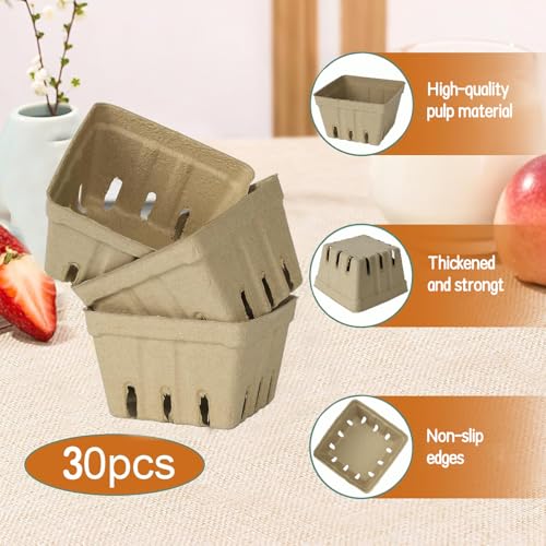 30 Pack Natural Pulp Berry Baskets - Eco-Friendly Produce Containers