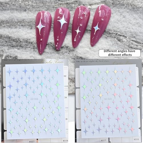 12 Sheets Aurora Star Nail Stickers - 3D Self-Adhesive Decals