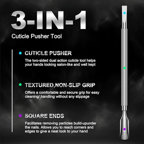 FERYES Professional Dual-Sided Cuticle Pusher & Remover Tool - 5.2 Inch Stainless Steel Nail Care for Salon & Home