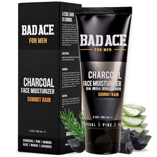 BAD ACE Men's Face Moisturizer, Summit Rain, Oil Control Charcoal Lotion