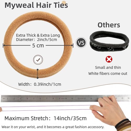 Myweal 100 Pcs Neutral Colors 2 Inch Thick Nylon Hair Ties No Damage for Women