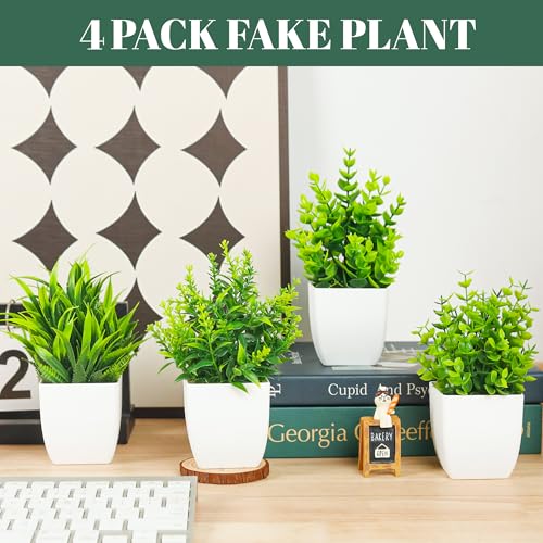 Der Rose 4-Pack Faux Plants in White Pots for Indoor Decor