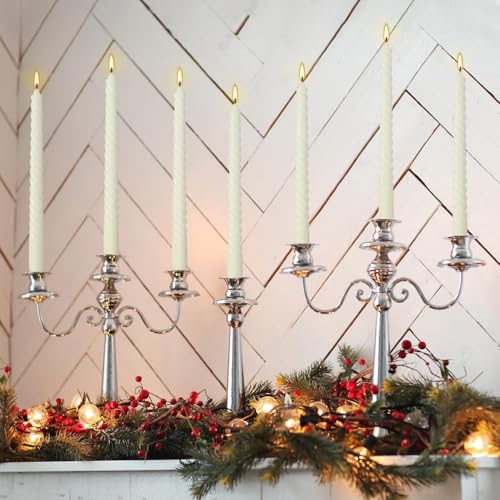 10 Inch Ivory Spiral Taper Candles - Set of 12 Unscented Dripless Candlesticks