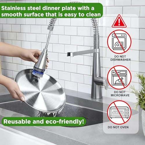10-Inch Stainless Steel Dinner Plates - Set of 2, Non-Toxic & Dishwasher Safe