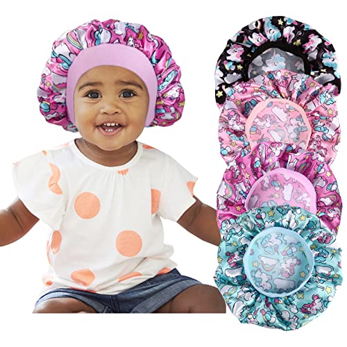 Selalu A01 4 Pcs Silk Satin Kids Bonnet Sleep Cap - Adjustable Unicorn Hair Wraps