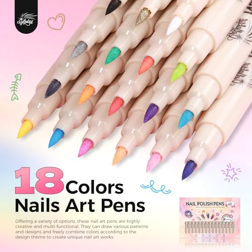 GELLAKTIK Nail Art Pens Set - 18 Colors 0.7mm Precision Markers