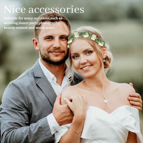MEMOVAN White Bridal Green Leaf Flower Crown Adjustable Boho Headpiece