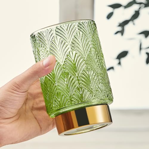 Green Makeup Brush Holder Organizer Glass with Gold Base - Multifunctional Vanity Storage