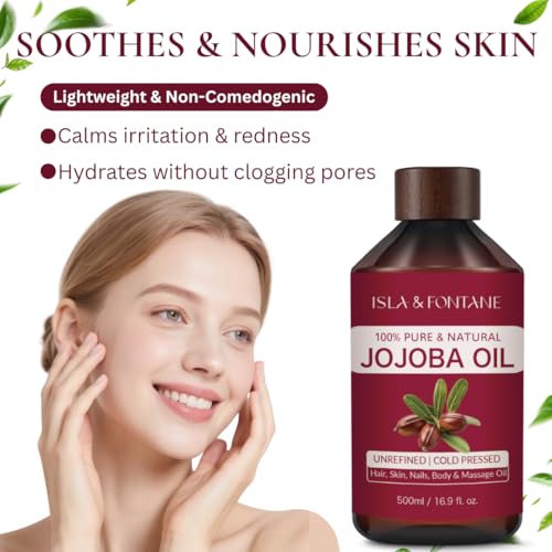 ISLA & FONTANE Jojoba Oil 500ml – 100% Pure & Natural Moisturizer