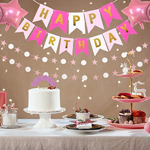 Pink Gold Birthday Decorations Set for Women & Girls - Banner, Balloons, Curtains & More