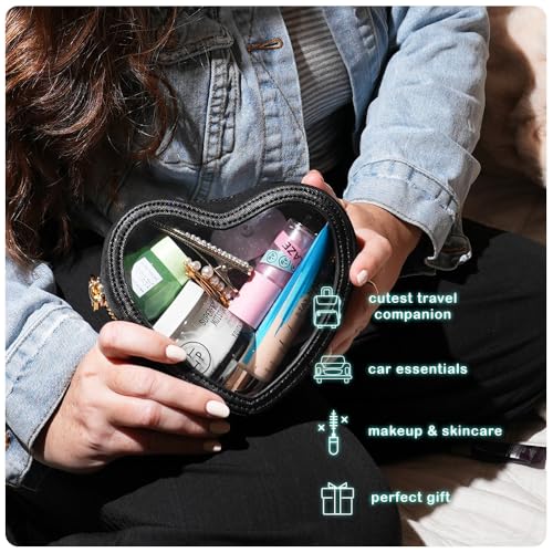 Heart Shaped Clear Travel Makeup Bag - Luxury Organizer with Gold Zipper
