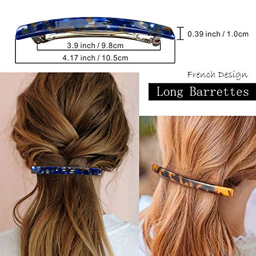 HYFEEL Long French Barrettes for Thick Hair - 3 Pack Acrylic Clips