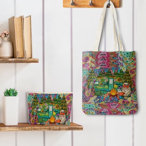 Camper Van 0921 Canvas Tote & Cosmetic Bag Set - Durable Beach Bag for Women
