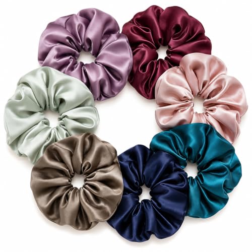 Vintage Muted 7PCS Satin Hair Scrunchies Large Soft Hair Ties for Women
