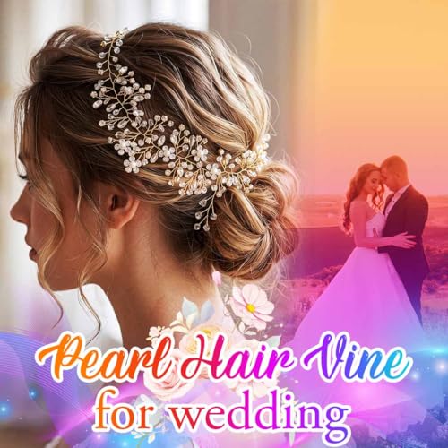 Gold Rhinestone Bridal Hair Vine Headband Wedding Accessories for Brides & Women