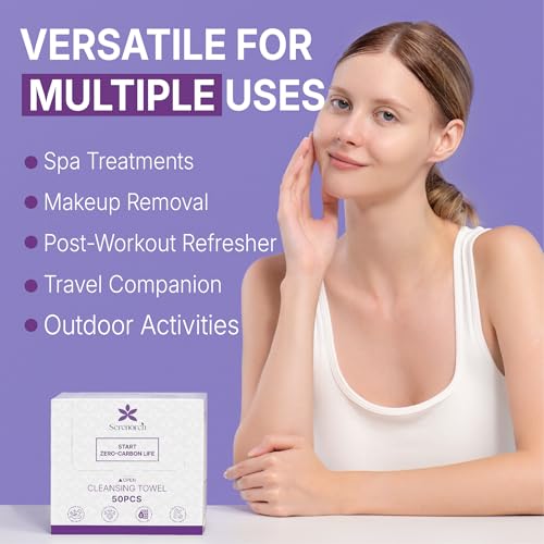 Serenorch Disposable XL Face Towels 100 Count - Hygienic & Soft Skin Wipes with EF Texture (Pack of 2, 50 Count Each)