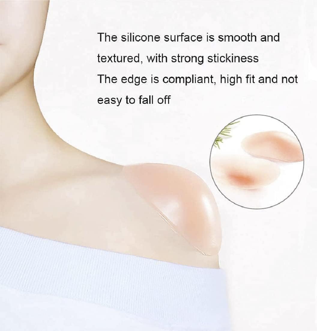 Silicone Shoulder Pads - Invisible Anti-Slip Push-Up Enhancers | Reusable & Breathable (2 Pairs, Transparent & Skin)