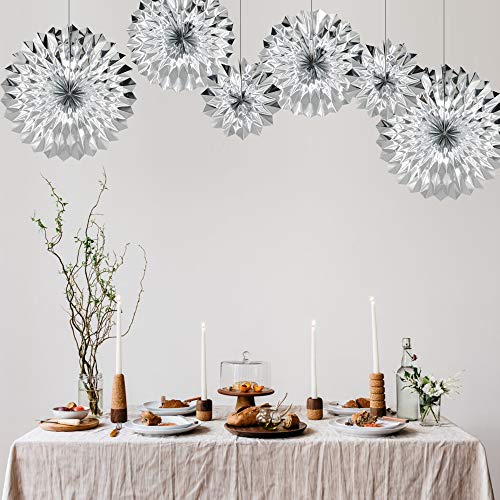 6-Pack Metallic Silver Paper Fans | Party Decorations for All Occasions