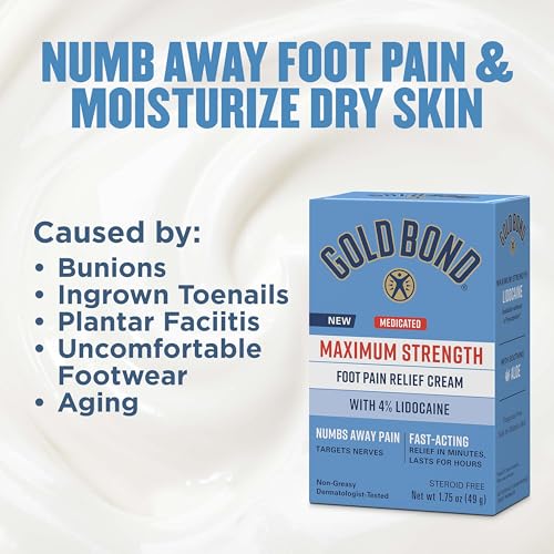 Gold Bond Medicated Foot Pain Relief Cream with Lidocaine 4% – Numbs Foot Pain & Moisturizes Dry Heels, 1.75 oz