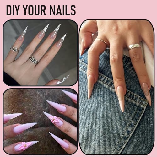 Wellquinn Stiletto Gel Nail Tips - 300pcs Pre-Etched Sharp Solid Press-On, Long-lasting & Easy Application