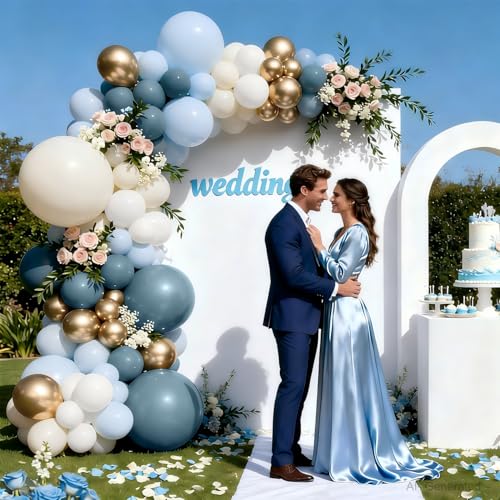 Dusty Blue and Gold Balloon Arch Kit for Parties - 105pcs