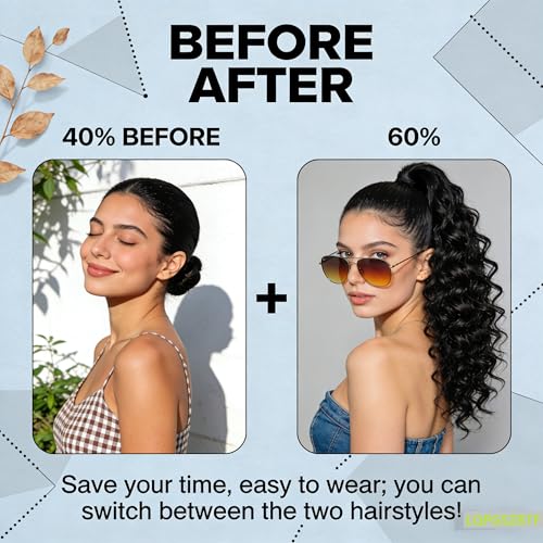 16 Inch Dark Brown Water Wave Drawstring Ponytail Extension for Black Women - Easy to Install, Natural Look
