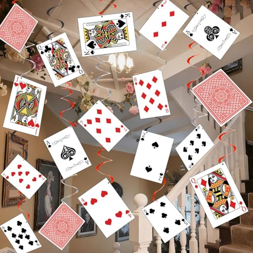30Pcs Wonderland Poker Cards Hanging Swirls for Party Decor