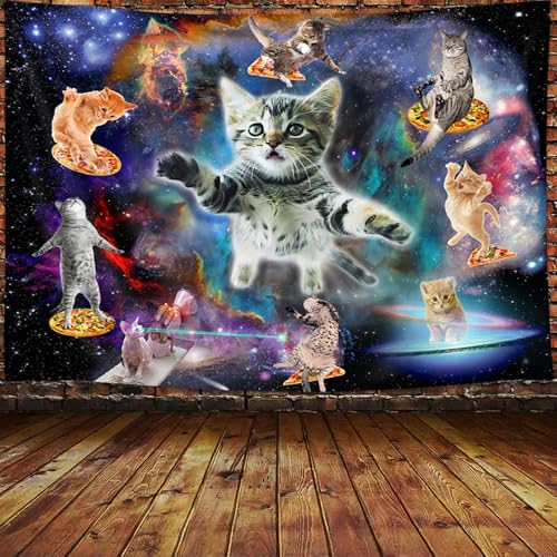 Cool Cat Tapestry Wall Hanging - Starry Sky & Galaxy Design, 40x30
