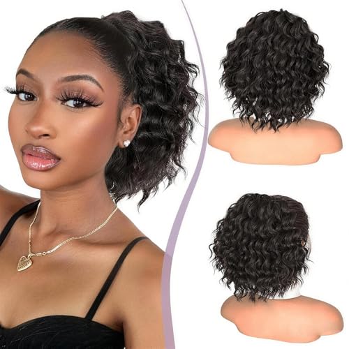 Isaic 8 Inch Curly Drawstring Ponytail Extension - Natural Black