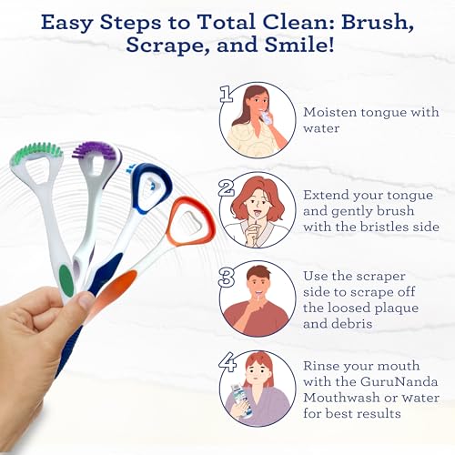 GuruNanda Dual Action Tongue Scraper & Brush - 1 Pack, Fresh Breath
