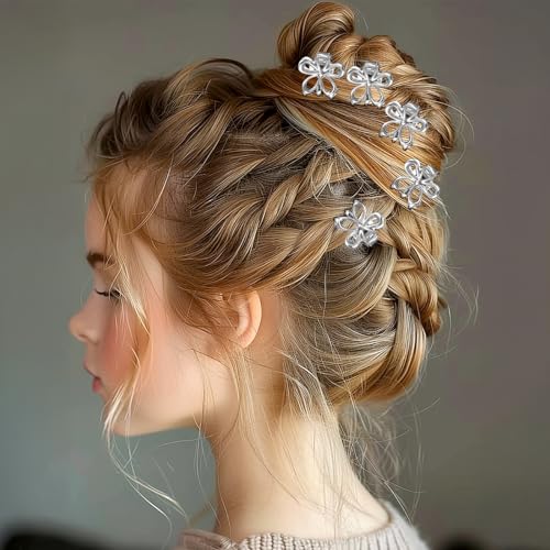 Zyghjort Mini Flower Hair Clips - 12 Pcs Silver Decorative Claw Clips