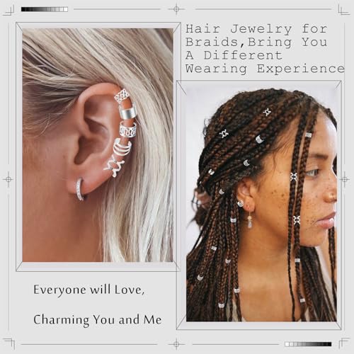 NAISKA 30PCS Silver Hair Jewelry for Braids & Dreadlocks