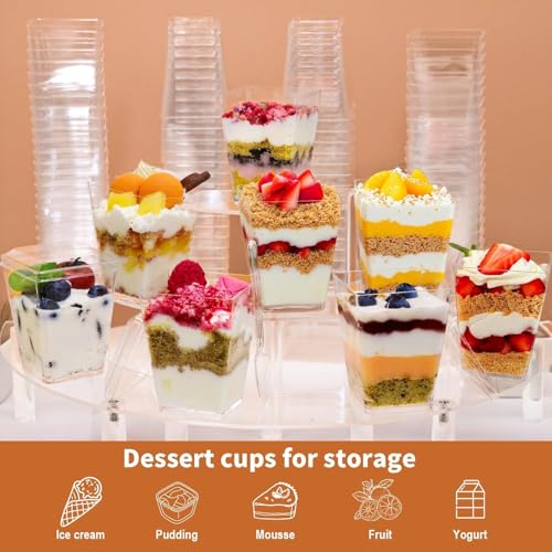5 oz Clear Trapezoid Dessert Cups with Lids & Spoons - 75 Pack