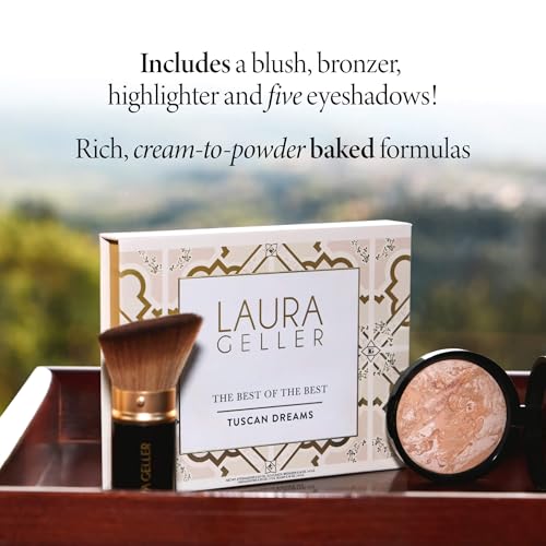 LAURA GELLER NEW YORK Baked Starter Kit- Baked Balance-n-Brighten, Fair + Best of the Best Tuscan Dreams Face Palette + Retractable Angled Kabuki Brush