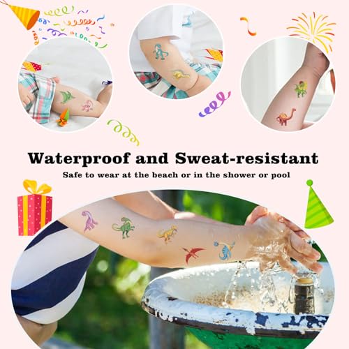 104 PCS Dinosaur Temporary Tattoos for Kids - Waterproof & Easy Apply