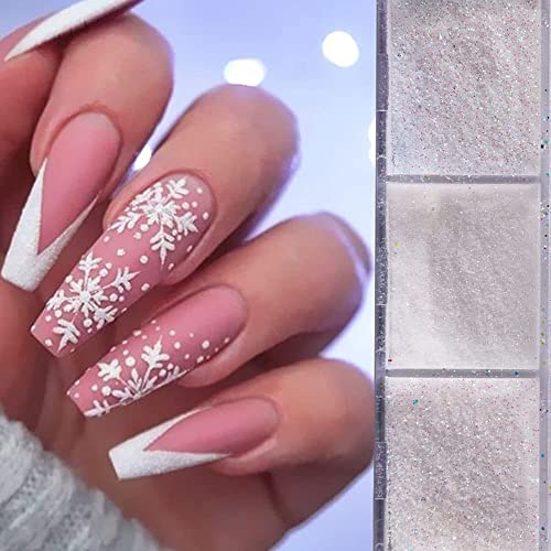 Furimuk White Sugar Nail Glitter Powder for Christmas Snowflake & Winter Nail Art