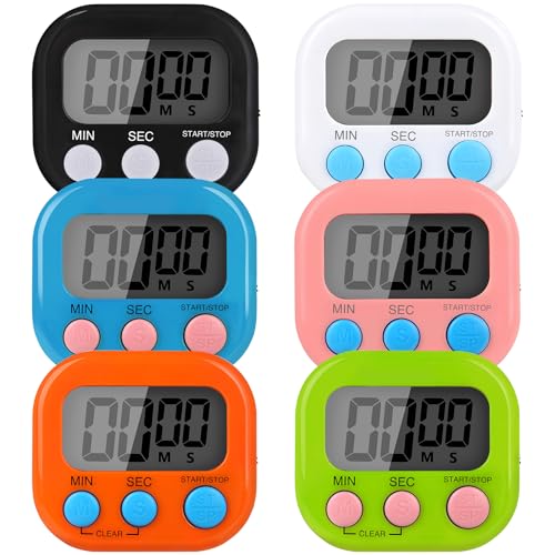 6 Pack Digital Kitchen Timers with Loud Alarm & Big LCD Display
