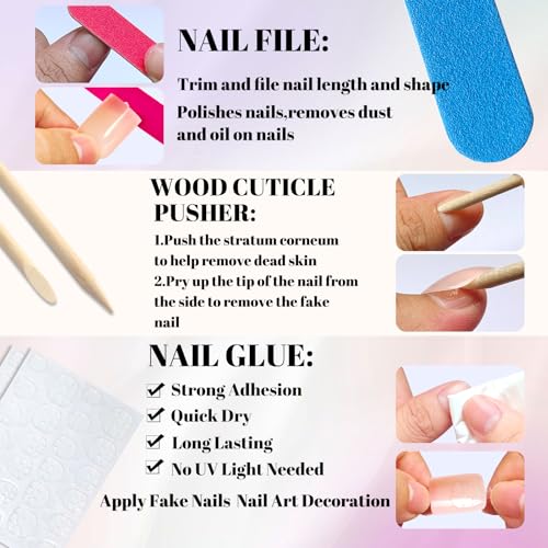 LoveOurHome Black Medium Square Press on Nails Kit with Glue Tabs - Full Cover Fake Nails