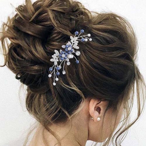 Blue Pearl Bridal Hair Comb - Wedding Hair Accessory for Women & Girls