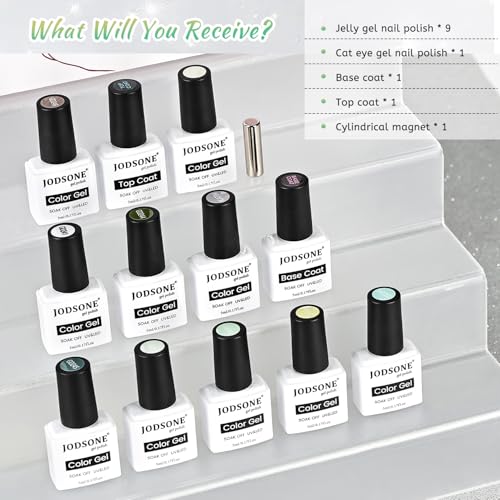 JODSONE 9-Color Jelly Gel Nail Polish Set with Base & Top Coat