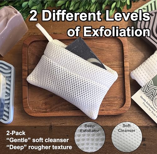 2-Pack Bar Soap Saver Pouch - Gentle & Deep Exfoliation Combo